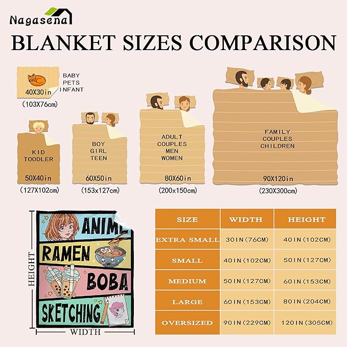 Anime Blanket Gifts for Girls Kawaii Anime Decor for Women Anime Ramen Boba Sketching Flannel Blanket Anime Lover Stuff, Luxurious Warm and Cozy for S 40X50 Inch for Kids/Child