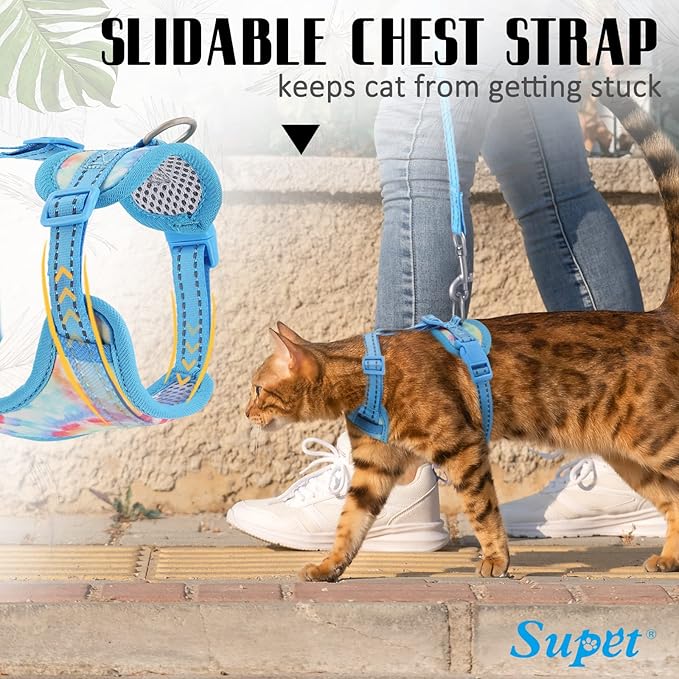 Supet Cat Harness and Leash Escape Proof for Walking, Adjustable Cat Vest Harness and Leash Set for Large and Small Kittens Dogs