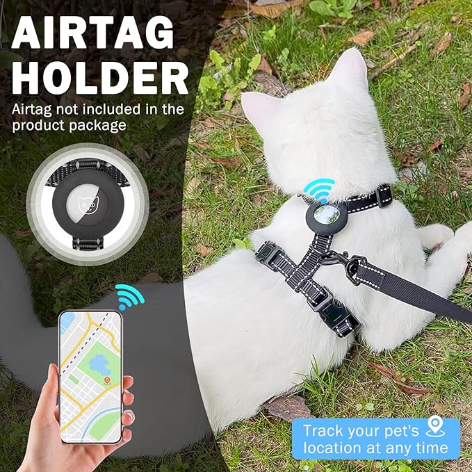 SCENEREAL Cat Harness and Leash Set Escape Proof with Airtag Holder, Reflective Pet Harnesses for Walking, Adjustable Kitty Vest Soft Harness Outdoor Indoor, Cute Travel Boys Girls Small Large Cats