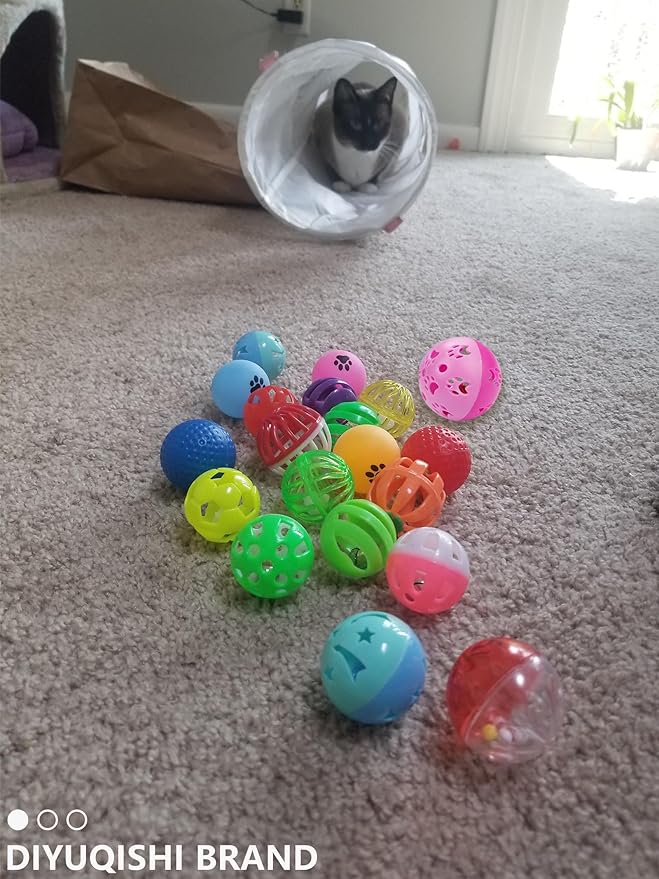 10-Pack Colorful Sturdy Cat Toy Balls with Bells, Interactive & Energetic Play, Easy-Grab Cat Toys for All Breeds and Ages