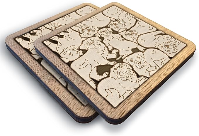 02 Rottweiler Dog Coaster - Rottweiler Dog Puzzle Wooden Coaster Set - Interlocking Jigsaw Drink Mats with Laser-Cut Design for Rottweiler Lovers (Rottweiler Dog)