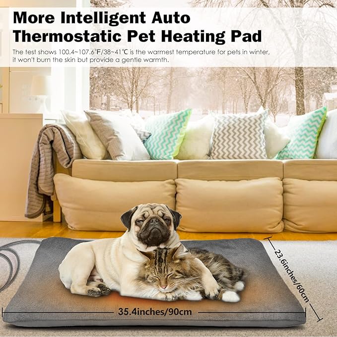 PETNF Outdoor Heated Pet Bed with Waterproof Cover,Pet Heating Pads for Dog,Soft Electric Blanket Auto Temperature Control,Heating Mat for Dog House Cabin Cot Doorway, XL