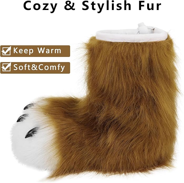 Animal Fuzzy Slippers Bear Cat Wolf Dog Fox Fursuit Feet Paw Claw Shoes Furry Boots Costume Accessories for Adult Kids