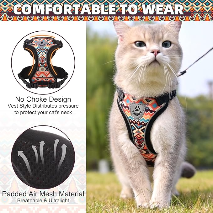 KOOLTAIL Cat Harness and Leash Set, Escape Proof for Safe Walking & Travel, Reflective Comfortable Easy Control Adjustable Kitten Harness for Boys&Girls Small Medium Large Cats Tribe M