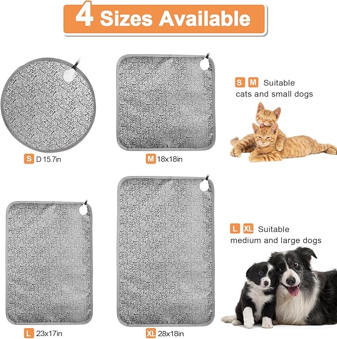 Cat Heating Pad 18x18in, Pet Heating Pad for Cats Heated Cat Pad with Timer（1-24H）,Waterproof Heated Cat Blanket with Chew Resistant Steel Cord