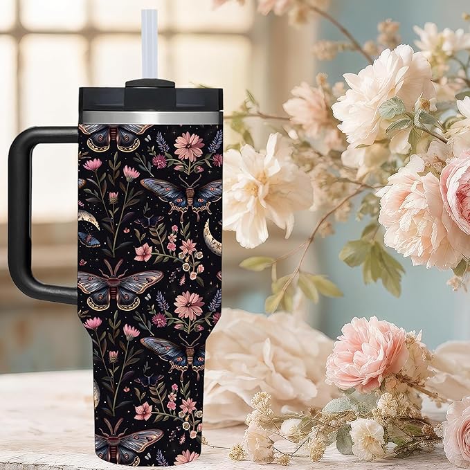 AMZUShome 40 OZ Goth Butterfly Tumbler with Handle.nique Birthday Christmas Gifts for Goth Lover.Personalized 40 OZ Goth Butterfly Tumbler Gifts for Women Men.