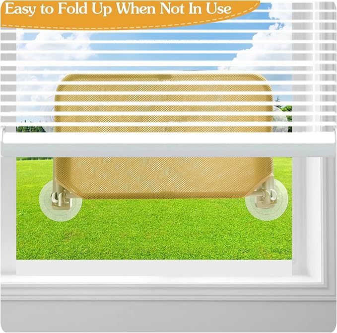 2 Pack Foldable Cat Window Perch, Cordless Cat Window Hammock Cat Window Bed Safety Window Sill Cat Perch for Indoor Cats Inside, Strong Suction Cup Large Cats Window Seat with Sturdy Metal Frame