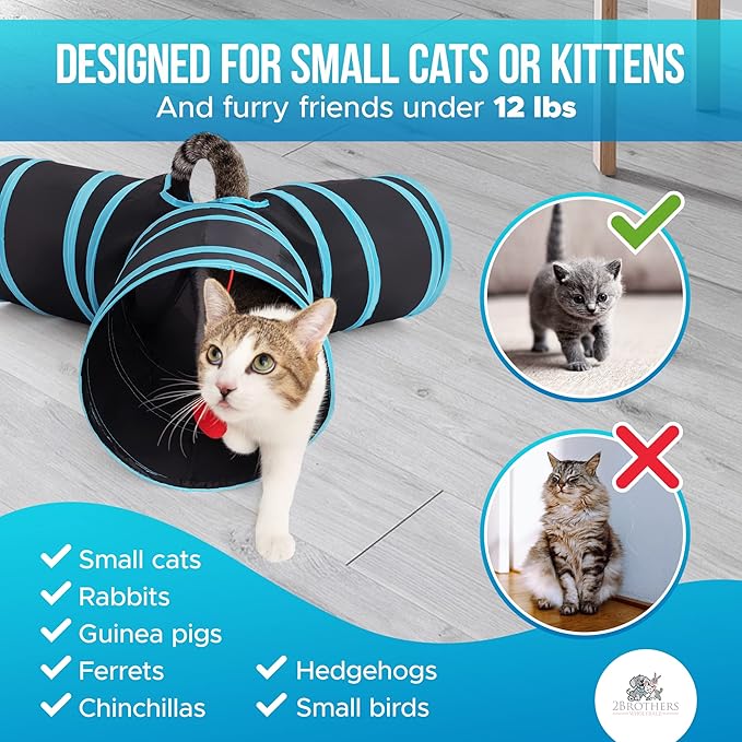 3-Way Cat Tunnels for Indoor Cats - Rabbit Tunnels and Hideouts - Durable and Collapsible Cat Tubes and Tunnels for Active Play (Blue)