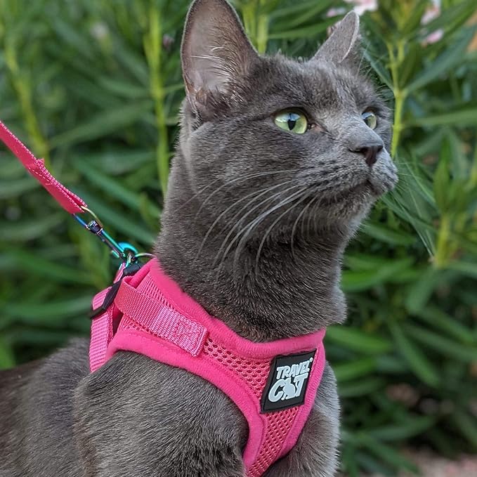 Travel Cat The Purrfectly Pink Harness & Leash Set - Adjustable Fit Mesh Cat Harness with Reflective Strap - Escape-Proof Harness for Cats, Kittens for Outdoor Walking, Hiking (Extra Small)
