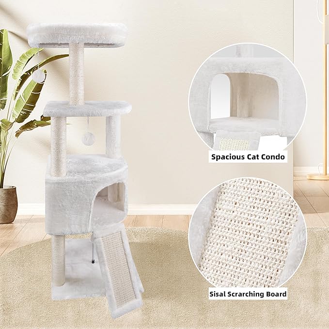 45in Cat Tree Tower with Big Cat Condo for Indoor Cats,Cat Tower Activity Center Cat Furniture with Scratching Post and Hanging Bed,Beige …