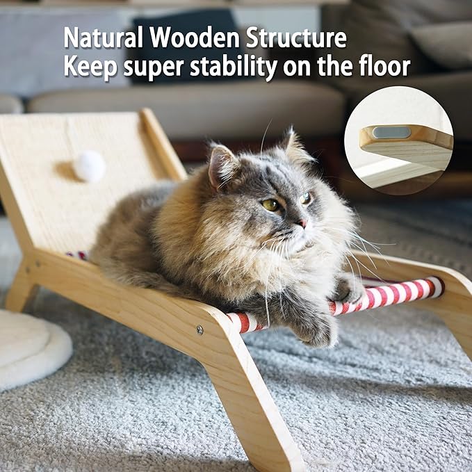 PETKARAY Beach Chair Cat Hammock, Elevated Cat Beds for Indoor Cats, Original Cozy Cat Lounger with Sisal Scratcher and Toy Ball