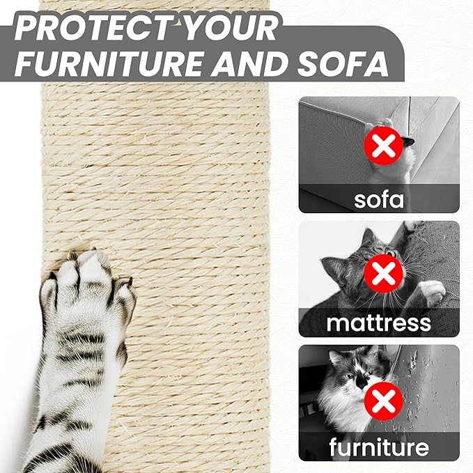 61" Large Cat Tree Tower for Indoor Cats with DIY Green Leaves Scratching Post Multi Soft Hang Ball Plush Cat House Furniture 360° Rotating Cat Scratch Board with Hammock, Grey