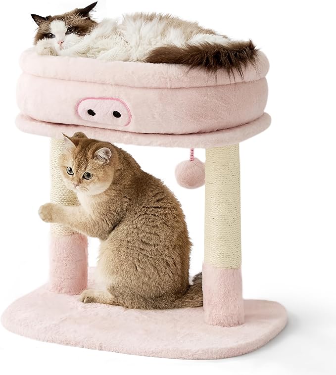 Lesure Cute Cat Tree Tower - Cat Tower with Nature Sisal Scratching Post for Indoor Large Cats and Kittens, Featuring with Soft Removable Cat Bed,Wide Perch, Playful Toy, 22x16.5x22.8in，Pink