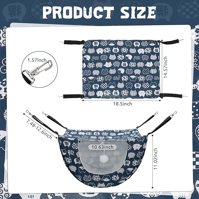 2 Pieces Cat Cage Hammock Hanging Pet Bed Double Layer Soft Plush Hanging Pet Bed Comfortable Hammock Bed for Indoor Cats Kitten Ferret Hamster Rabbit or Small Animals, 2 Styles (Cat and Plaid)