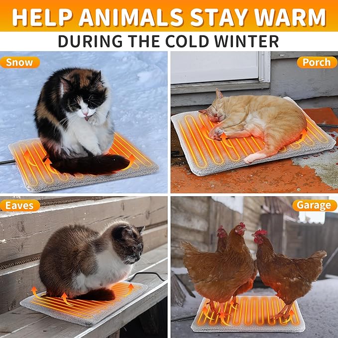 Outdoor Pet Heating Pad with Thermostat, 30W 15.7x12.6 In Extreme Weather Cat Pad, Waterproof Outdoor Warming Pet House Mat, Indoor Outdoor Cat Dog Heated Bed with Antibite Cord for Winter Insulated