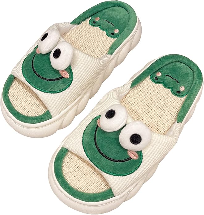 AZCHEN Women's Animal Cartoon Pig Slippers - Cute and Comfortable Linen Plush Slippers for Home