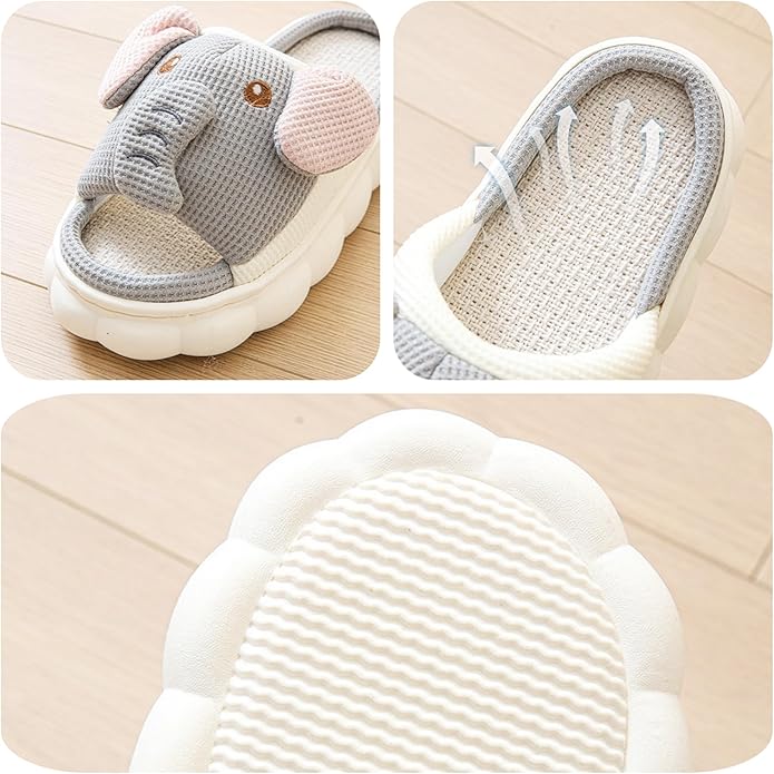 AZCHEN Women's Animal Cartoon Pig Slippers - Cute and Comfortable Linen Plush Slippers for Home