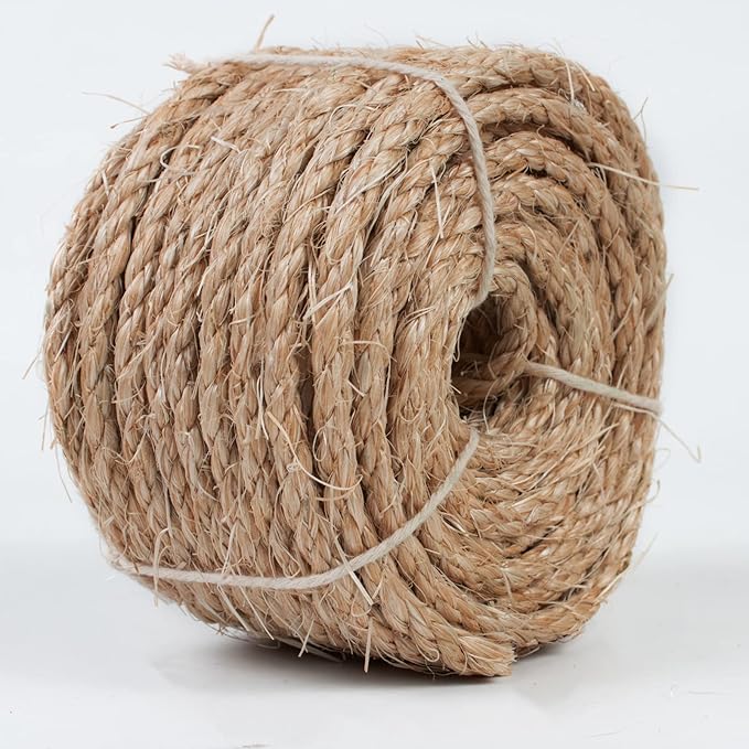 Sisal Rope for Cat Scratcher 1/4 Inch 50 Feet Cat Tree Rope Replacement Natural Hemp Rope, Thick Cat Scratching Post Rope for Indoor/Outdoor, Repairing, Recovering, DIY Scratcher (Brown)
