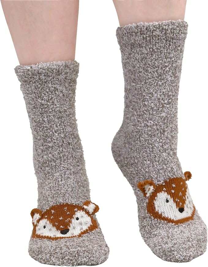 BambooMN Super Soft Warm Cute Women's Animal Non-Slip Fuzzy Fluffy Crew Winter Home Socks