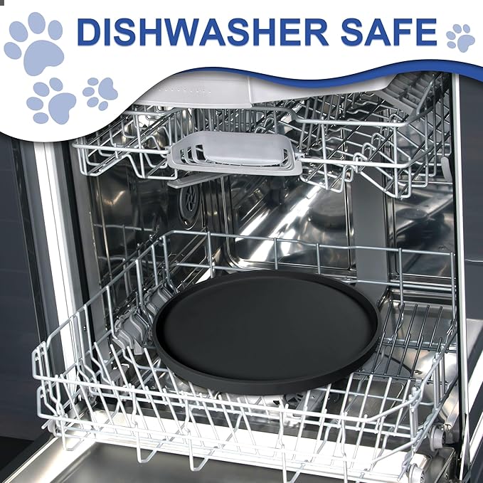 Arespark Pet Silicone Food Mat, Set of 4 Nonslip Waterproof Feeding Bowl Mat with Raised Edges for Food and Water Prevent Spills, Round Eating Tray for Dog Cat Puppy Kitten, 10'' x 10''