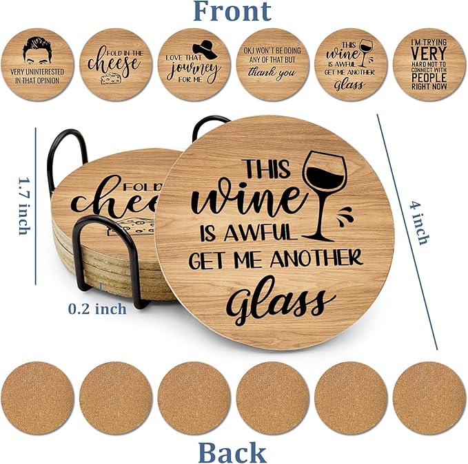 6 PCS Funny Schitts Cork Coasters for Drinks,Schitts TV Show Merchandise,Set with Coaster Holder Coffee Table Tea Table bar,Creek TV Themed Coasters Gifts for Fans