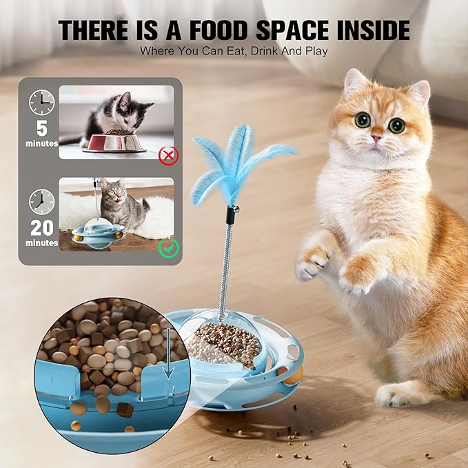 2 in 1 Cat Interactive Toy Roller 3-Level Turntable Cat Toy Cat Slow Feeder Food Dispenser Cat Kitten Wand (Orange-B)