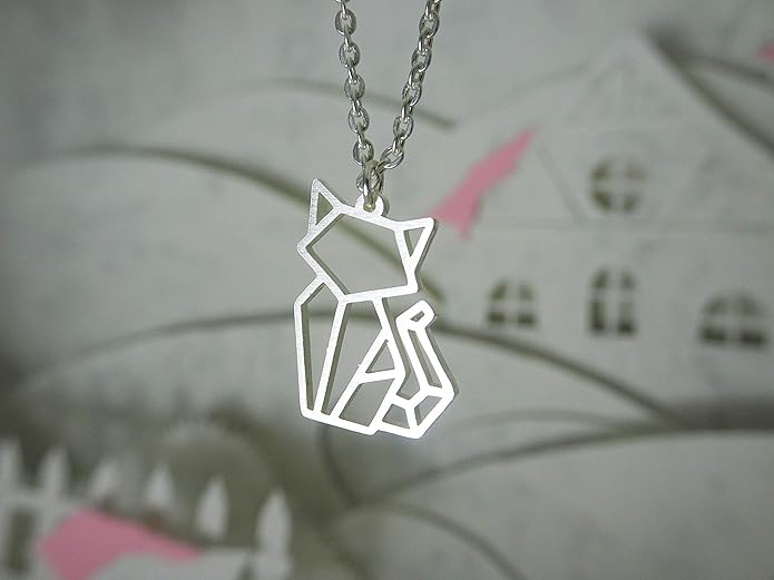Cat Silver Origami Jewelry - Silver Geometric Chain Necklace – 925 Sterling Plated Silver Necklace for Women & Ladies – Stylish Cat Pendant Necklace