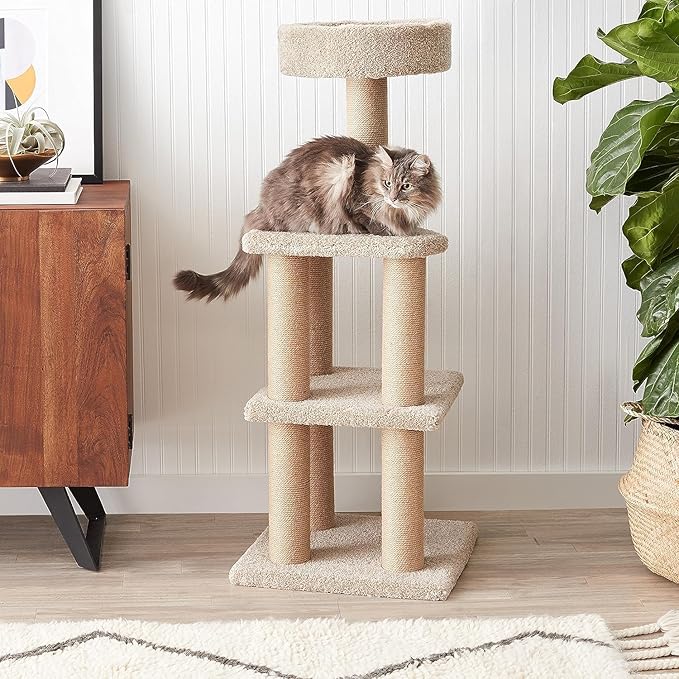 Amazon Basics - Cat Tree Indoor Climbing Activity Tower with Scratching Posts, multi-level, Large, 17.7" x 45.9", Beige