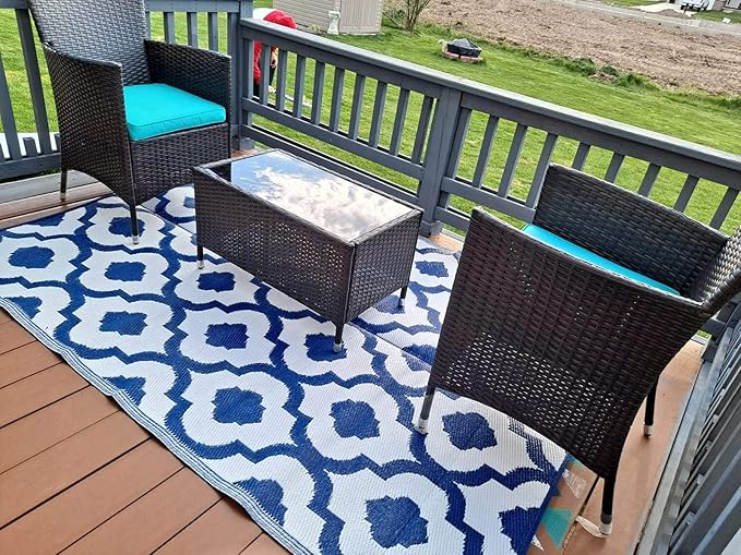 BalajeesUSA Outdoor Rug - 5x7 feet, Multi Color, Reversible, Portable, for Camping picnic, Waterproof, Plastic straw patio rugs, RV camper mat 477