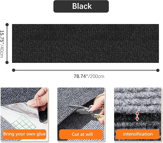 Trimmable Cat Scratching Mat, 78.74"x15.75" Cat Scratch Mat DIY Post Carpet Covered, Self-Adhesive Cat Tree Shelves Replacement Mat for Cat Wall Couch Furniture (Black)