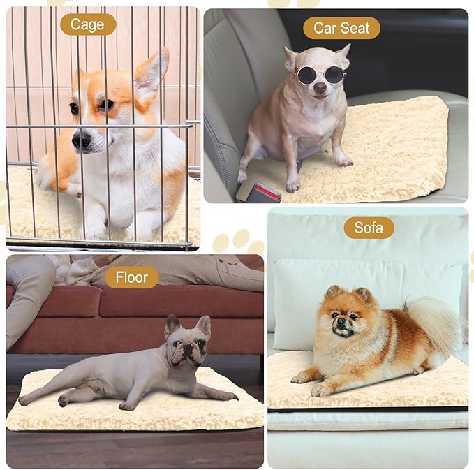4 Pack Self Warming Cat Pads Self Heating Cat Mat Thermal Pads for Small Dogs Washable Pet Kennel Pad Crate Bed Mat with Removable Covers for Indoor Outdoor Pet (Beige,16 x 20 Inch)