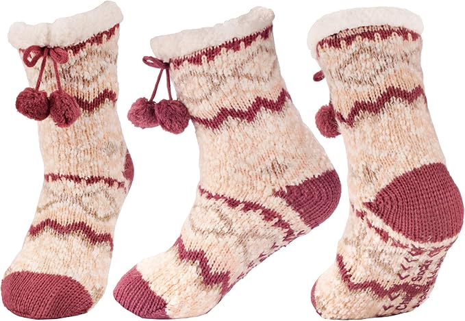 BambooMN Extra Thick Cozy Fuzzy Animal Thermal Cabin Plush Fleece-lined Knitted Crew Socks