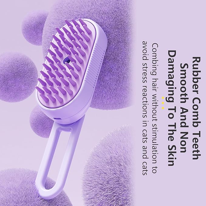 2 Pcs Cat Steam Brush,3 In 1 Spray Pet Grooming Brush,Water Brush for Cats Dogs,Upgraded Steamy Silicone Massage Grooming Brush,Pet Spray Hair Removal Comb,Anti-Static Steam Dog Brush(Purple & White)