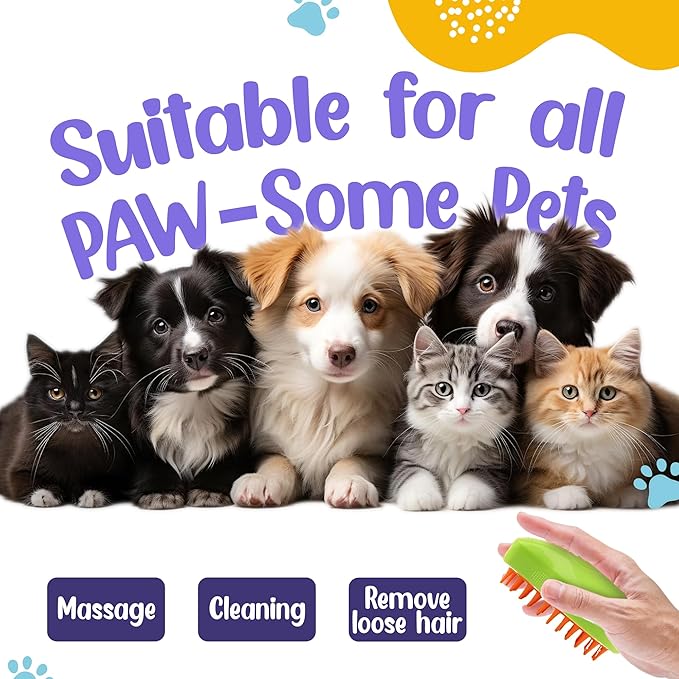 3-in-1 Cat Steam Brush & Belt Combo: Self-Cleaning Steamy Brush for Cats & Dogs, Massage Grooming Comb, Pet Hair Remover, Water Spray, Multifunctional Shedding Tool (Green)