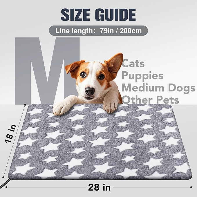 Cat Heating Pad, Waterproof Pet Heating Pad for Cat Dog Outdoor, 11 Adjustable Temperature Cat Warming Bed Mat with Timer, Indoor Heated Cat Bed with Chew Resistant Cord (M: 28'' L X 18'' W)