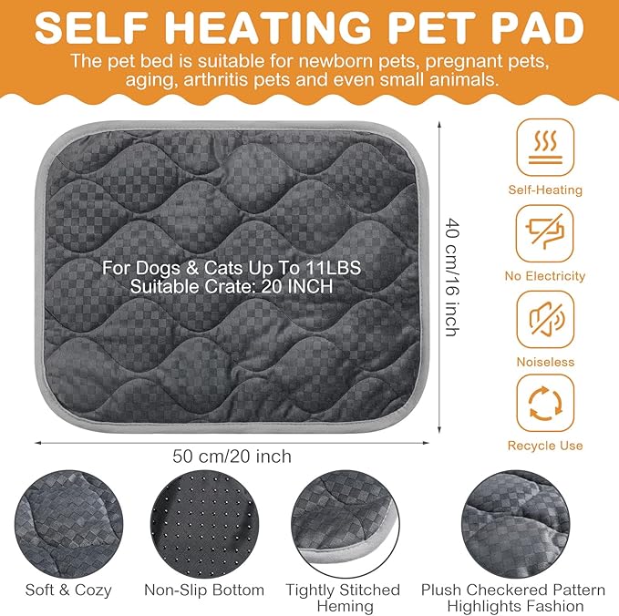 4 Pack Self Warming Cat Bed 16 x 20 Inch Self Heating Cat Mat Warm Thermal Pet Pad Washable Dog Crate Pad Reflects Body Heat Dog Cat Bed Mat Blanket Non Slip Bottom for Outdoor and Indoor Pets