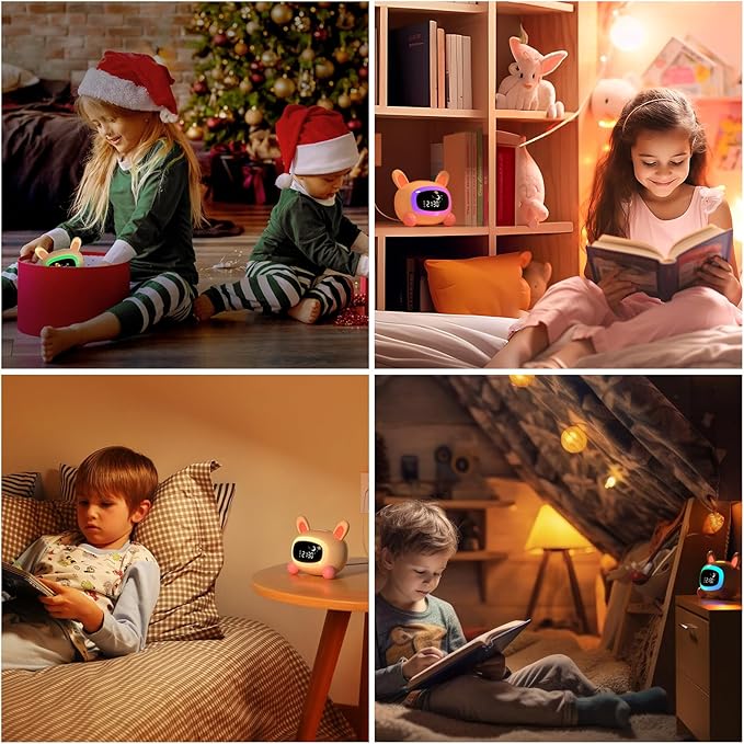 Alarm Clock for Kids,Ok to Wake Clock,Sleep Training Clock with Night Light & Sound Machine, Cute Kawaii Alarm Clock for Birthday Gift Boy Girls Toddlers Bedrooms