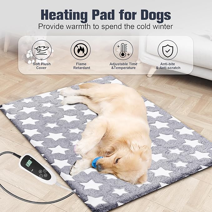 Large Cat Heating Pad, Waterproof Pet Heating Pad for Cat Dog Outdoor, Adjustable Temperature Cat Warming Bed Mat with Timer, Indoor Heated Cat Bed with Chew Resistant Cord (L: 35'' L X 24'' W)