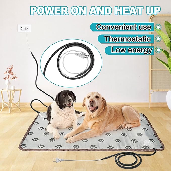 Dog Heating Pad, Heat Mat for Puppies, Waterproof Pet Heater, Whelping Heat Pad, Dog Beds for Indoor Dogs (Grey, 28x18 in)