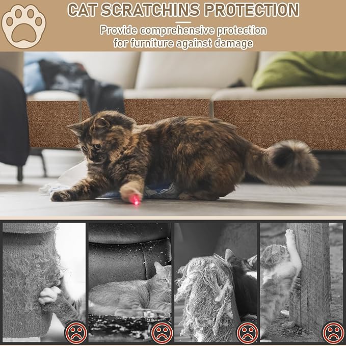 Cat Scratching Climbing Carpet Mat, Self-Adhesive Trimmable Anti Cat Scratcher Couch Furniture Protector from Cat Claws, Cat Post Covered Pad Replacement for DIY Cat Tree (Brown, 15.8" x 118")