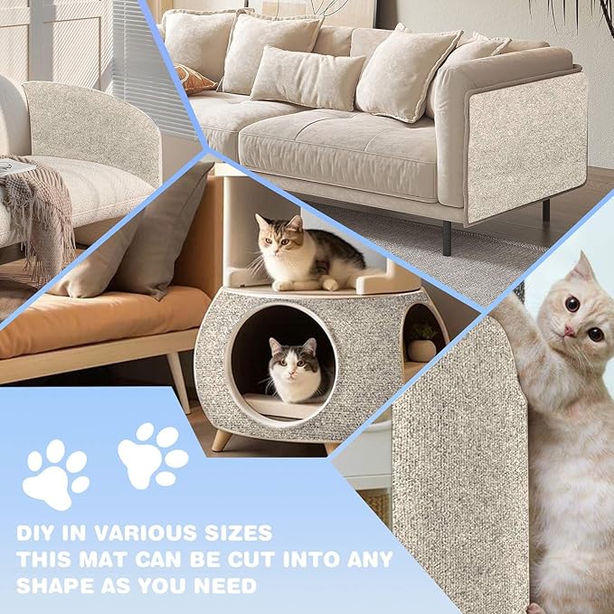 Cat Scratching Mat 78.7"x15.8" Self-Adhesive Cat Furniture Protector, Climbing Cat Scratch Pad for Cat Tree, Sofa, Wall, and Furniture DIY Protection(Cream White)