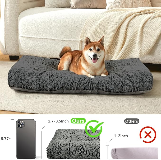 2 in 1 Dog Beds & Dog Cooling Mat Deluxe Crate Pad Plush Reversible Soft Fluffy Pet Comfy Kennel Beds for Large Medium Small Puppy Cat Sleeping Mattress Machine Wash