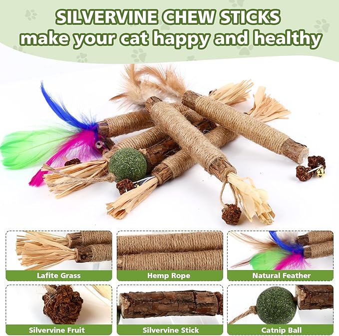 27 Pack Catnip Chew Toys for Cats,Cotton Sisal Rope Toys,Cat Natural Silvervine Sticks,for Cat Teeth Cleaning and Dental Care,Interactive Cat Toy for Bored Indoor Cats