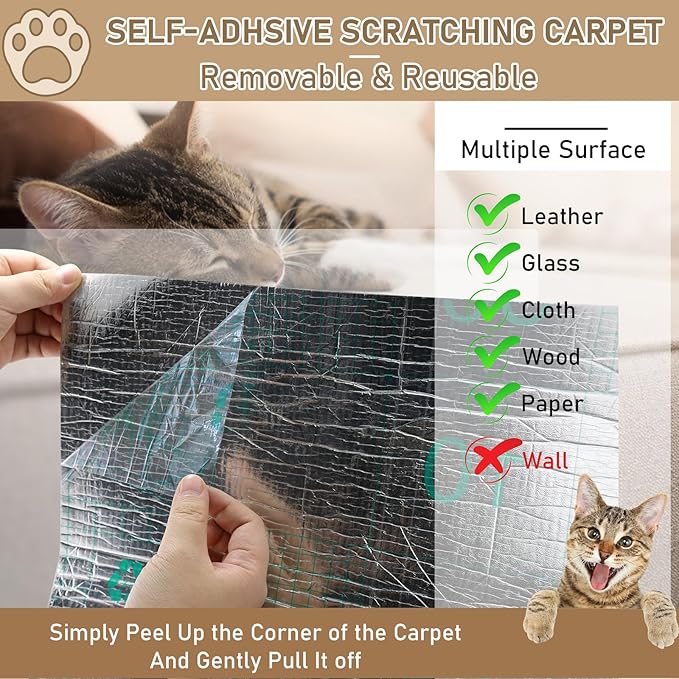 Cat Scratching Climbing Carpet Mat, Self-Adhesive Trimmable Anti Cat Scratcher Couch Furniture Protector from Cat Claws, Cat Post Covered Pad Replacement for DIY Cat Tree (Brown, 15.8" x 40")