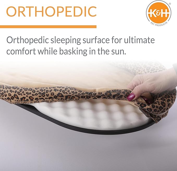 K&H Pet Products Deluxe Kitty Sill w/ Bolster Cat Window Bed, Cat Window Perch for Large Cats, Cat Window Hammock, Cat Window Seat, Window Cat Bed, Cat Perch Cat Hammock –Tan Leopard Print