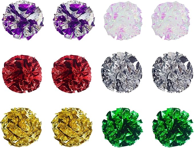 Andiker Cat Crinkle Balls, 2.36 Inches 6 Colors 12pcs Cat Balls Chew and Chase Cat Mylar Crinkle Balls Lightweight Cat Toys for Indoor Cats to Keep Fit and Active for Cat and Kitten(12pcs)