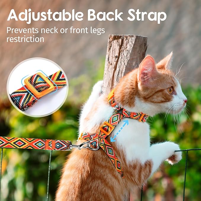 Dooradar Cat Harness and Leash, Escape Proof Adjustable Kitten Vest, Lightweight Soft Pet Straps, Easy Wearing for Small Medium Kitty Safe Walking Travel Control, Orange & Black, S