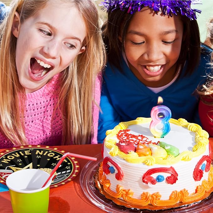 96 Pcs Movie Night Birthday Party Plates Napkins Forks Supplies Paper Tableware Set Disposable Table Movie Night Theme Snack Decoration for 24 Guests