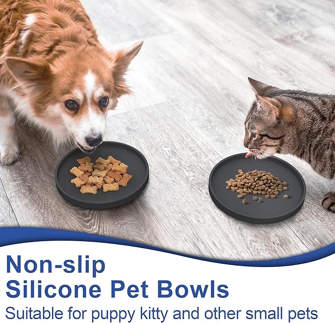 Arespark Pet Silicone Food Mat, Set of 6 Nonslip Waterproof Feeding Bowl Mat with Raised Edges for Food and Water Prevent Spills, Round Eating Tray for Dog Cat Puppy Kitten, 6'' x 6''