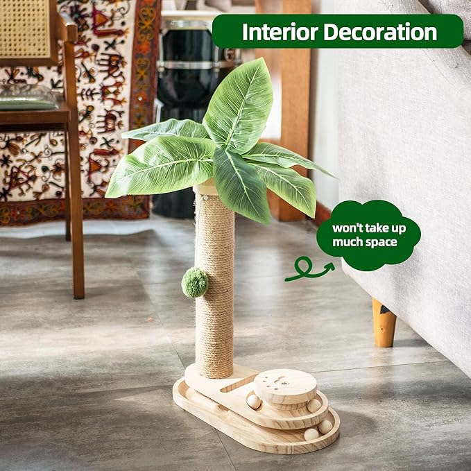 MEOWOOU Cat Scratching Post Cat Toys for Indoor Cats Cat Scratcher Kitten Toys 17.7in Scratch Post for Indoor Cats with Track Base & Balls Dangling Ball